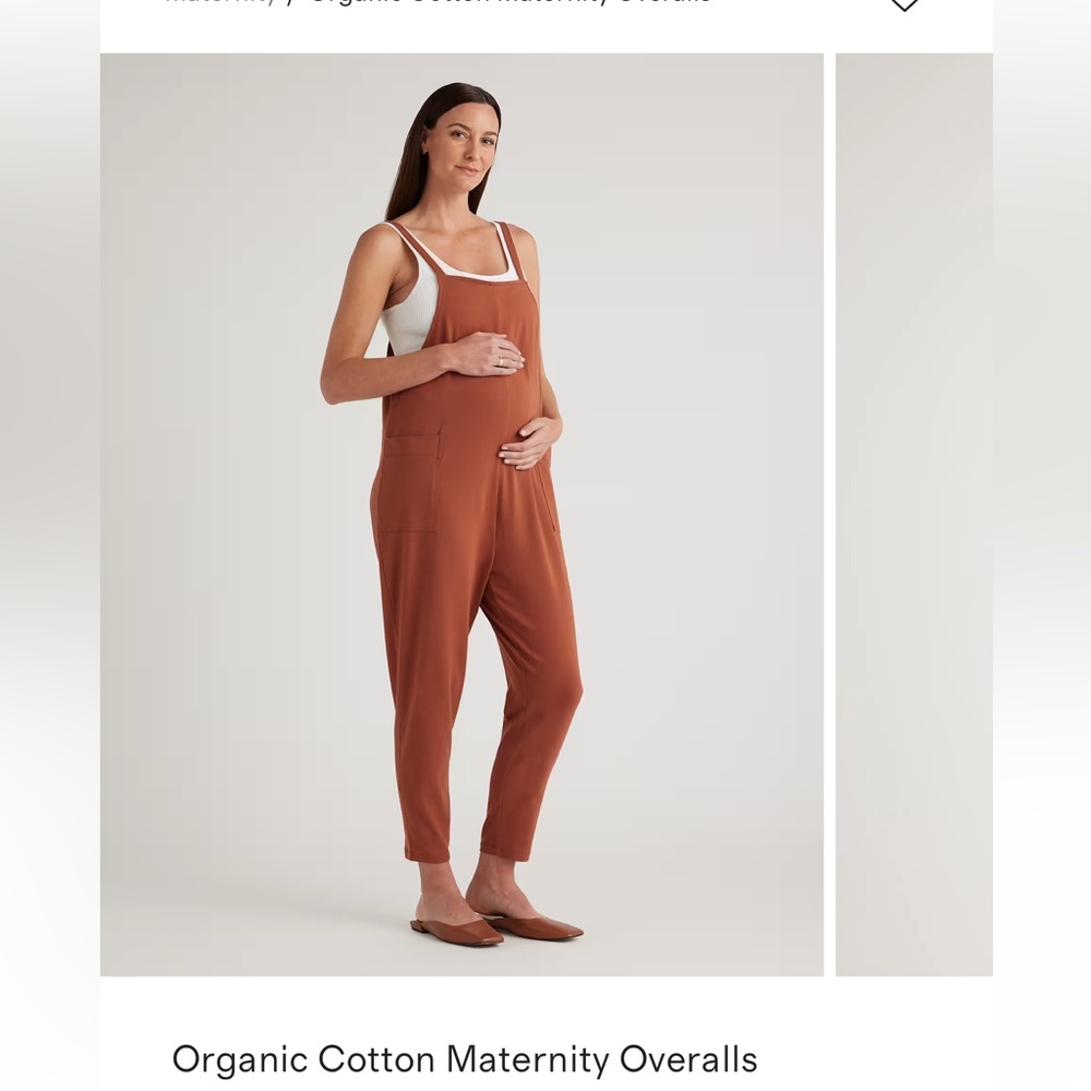 Quince Organic Cotton Maternity Jumpsuit overalls - Rust size Small